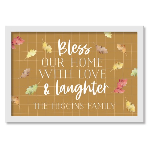 Bless our Home with Love and Laughter Personalized 20x30 White Framed Print Under Plexiglass