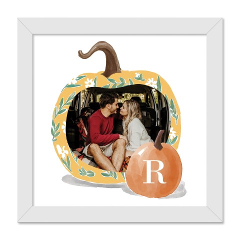 Monogram Pumpkin Photo Personalized 16x16 White Framed Print Under Plexiglass