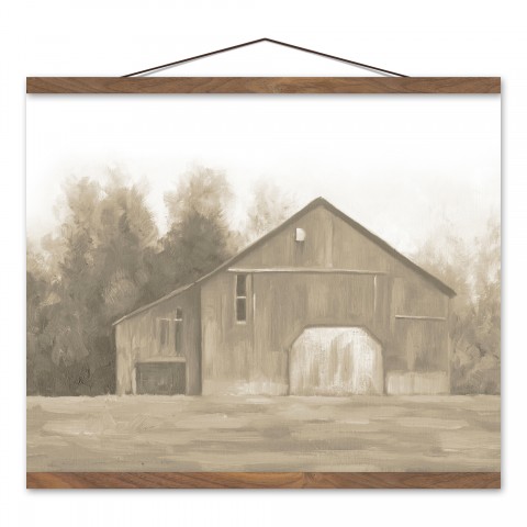 Neutral Barnscape 16 x 20 Teak Hanging Canvas