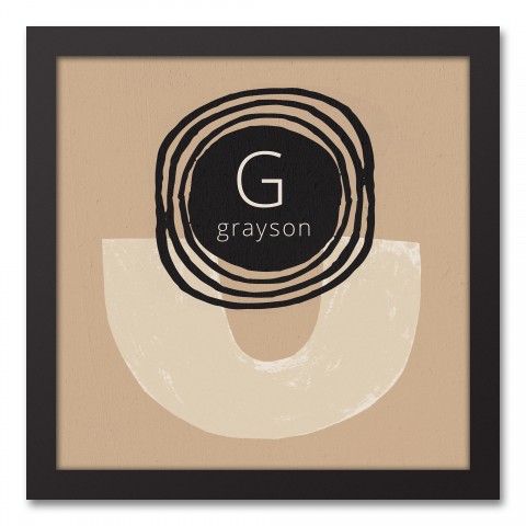 Neutral Geometric Shape Monogram Personalized 13.73 x 13.73 Black Framed Canvas