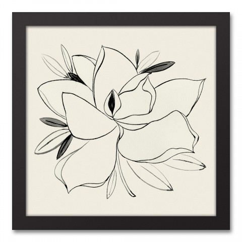 Simple Floral Magnolia 13.73 x 13.73 Black Framed Canvas