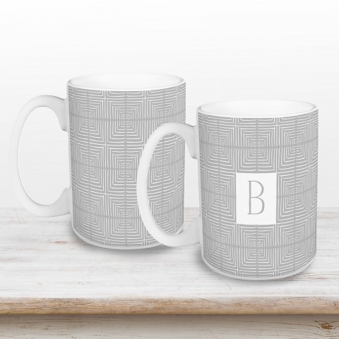 Gray Geo Diamonds Monogram Personalized 5 x 4.62 Mug