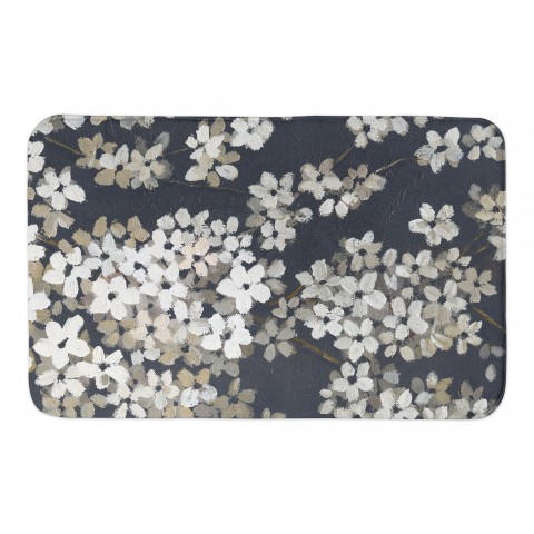 White Blossoms on Navy 21 x 34 Bath Mat