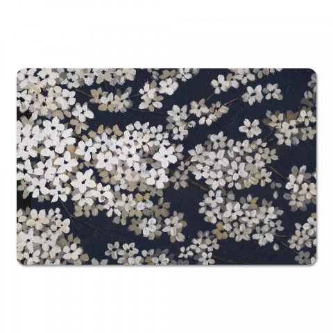 White Blossoms on Navy 18 x 27 Floor Mat