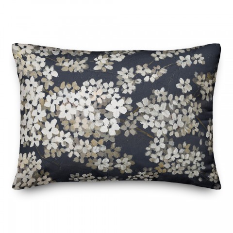 White Blossoms on Navy 20 x 14 Indoor / Outdoor Pillow