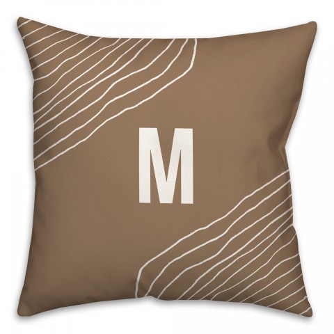 Taupe Monogram Wavy Lines Personalized 18 x 18 Indoor / Outdoor Pillow