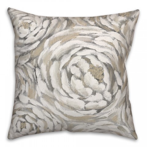 Cream and Gray Floral 18 x 18 Indoor / Outdoor Pillow