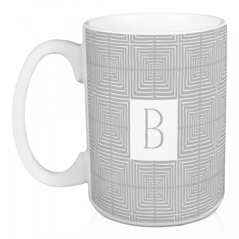 Gray Geo Diamonds Monogram Personalized 5 x 4.62 Mug