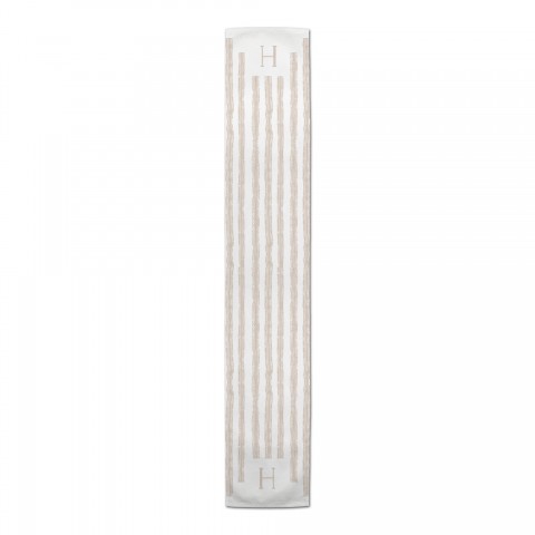 Neutral Easy Stripes Monogram Personalized 16 x 90 Cotton Twill Runner
