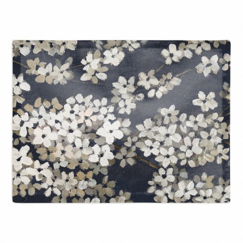 White Blossoms on Navy 14 x 18 Cotton Twill Placemat