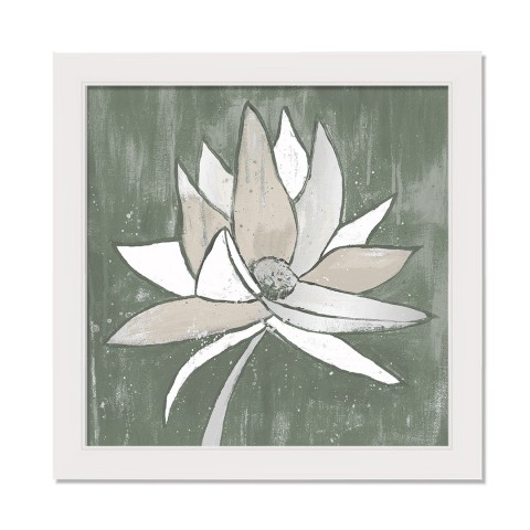 Sage Lotus Flower 16 x 16 White Framed Print Under Plexiglass