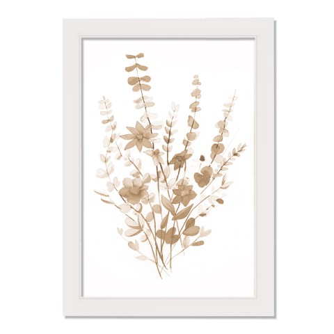 Tan Grassy Florals 12 x 16 White Framed Print Under Plexiglass