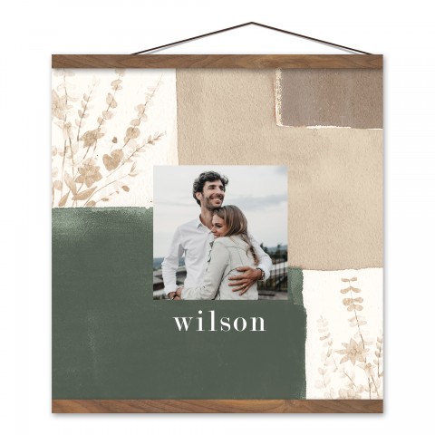 Neutral Colorblock Personalized 16 x 16 Teak Hanging Canvas