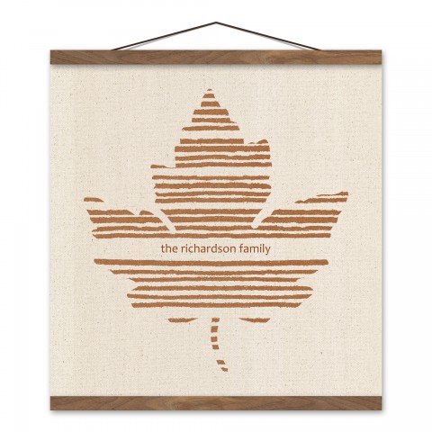 Fall Maple Leaf Personalized 16 x 16 Teak Hanging Canvas