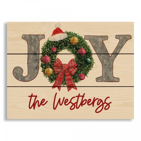 Joy Wreath Personalized 10.69 x 14 Pallet Wood Art