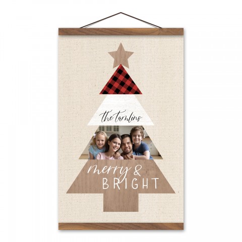 Layered Christmas Tree Personalized 12 x 18 Teak Hanging Canvas