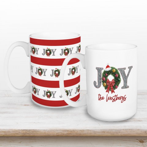 Joy Wreath Personalized 5 x 4.62 Mug