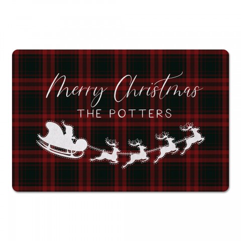 Plaid Santa's Sleigh Personalized 18 x 27 Floor Mat