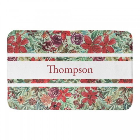 Holiday Blooms Pattern Personalized 21 x 34 Bath Mat