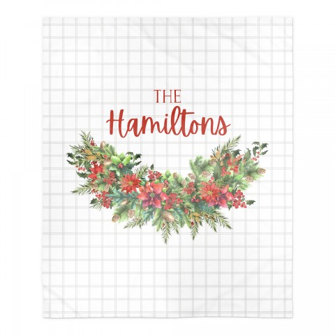 Holly Wreath Check Personalized 50 x 60 Sherpa Fleece Blanket