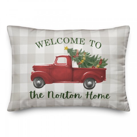 Welcome Christmas Truck Personalized 20 x 14 Indoor / Outdoor Pillow