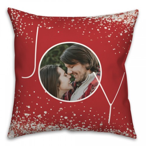 Red Snowflake Joy Personalized 18 x 18 Indoor / Outdoor Pillow