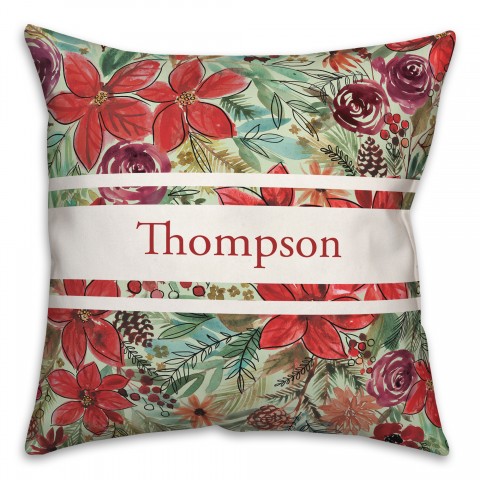 Holiday Blooms Pattern Personalized 18 x 18 Indoor / Outdoor Pillow