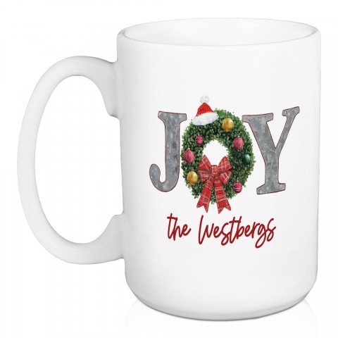 Joy Wreath Personalized 5 x 4.62 Mug