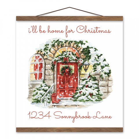 I'll be Home for Christmas Personalized 16 x 16 Teak Hanging Canvas