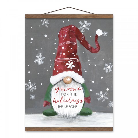 Gnome for the Holidays Personalized 16 x 20 Teak Hanging Canvas