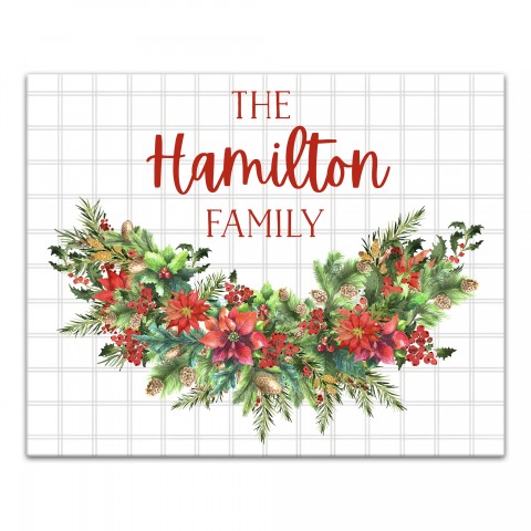 Holly Wreath Personalized 20 x 16 Canvas Wall Art
