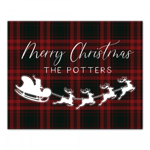 Plaid Santa's Sleigh Personalized 20 x 16 Canvas Wall Art