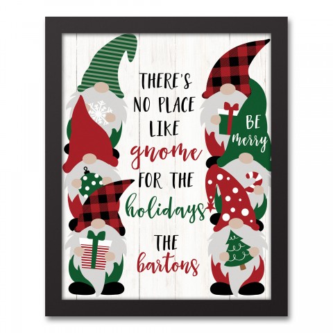 There's No Place like Gnome Personalized 12.73 x 15.73 Black Framed Canvas