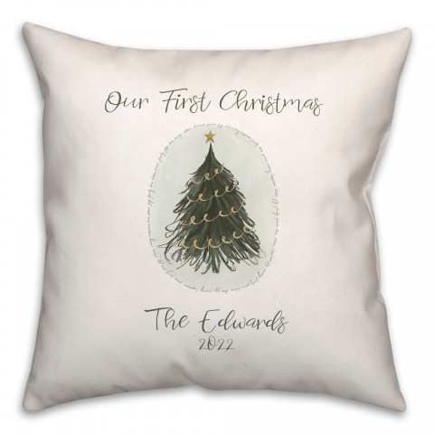 Our First Christmas Personalized 18 x 18 Indoor / Outdoor Pillow