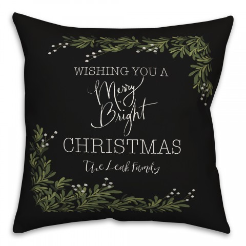A Merry and Bright Christmas Personalized 18 x 18 Indoor / Outdoor Pillow