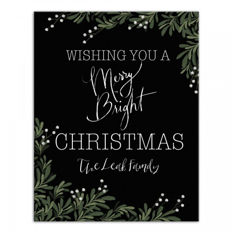 A Merry and Bright Christmas Personalized 11 x 14 Canvas Wall Art