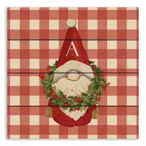 Monogram Christmas Gnome Personalized 14 x 14 Pallet Wood Art