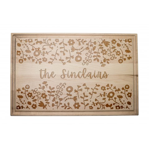 Spring Florals Personalized 17 x 11 Maple Cutting Board