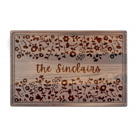 Spring Florals Personalized 17 x 11 Walnut Cutting Board