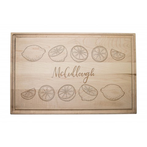 Lemon Slice Border Personalized 17 x 11 Maple Cutting Board