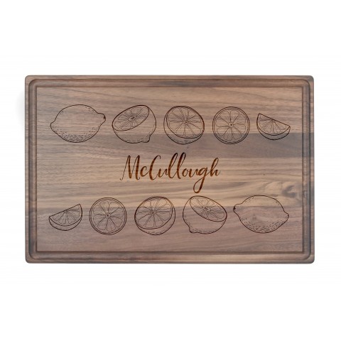 Lemon Slice Border Personalized 17 x 11 Walnut Cutting Board