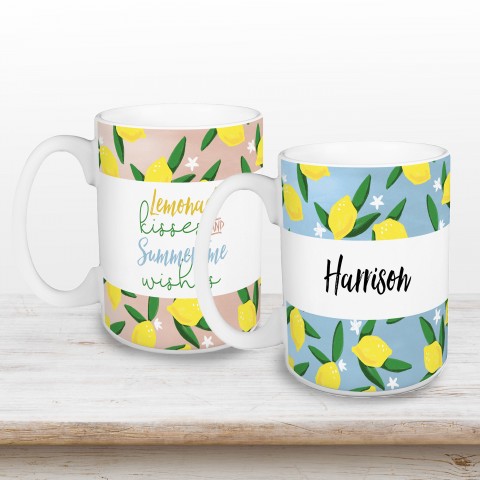 Lemonade Kisses Summertime Wishes Personalized 5 x 4.62 Mug