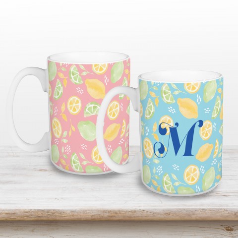 Blue Citrus Monogram Personalized 5 x 4.62 Mug