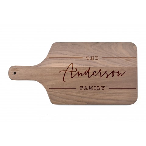 Family Name Simple Stripe Personalized 17 x 8 Walnut Paddle Cutting Board
