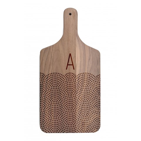 Scallop Coffee Bean Monogram Personalized 8 x 17 Walnut Paddle Cutting Board