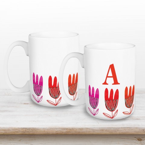 Funky Tulip Monogram Personalized 5 x 4.62 Mug