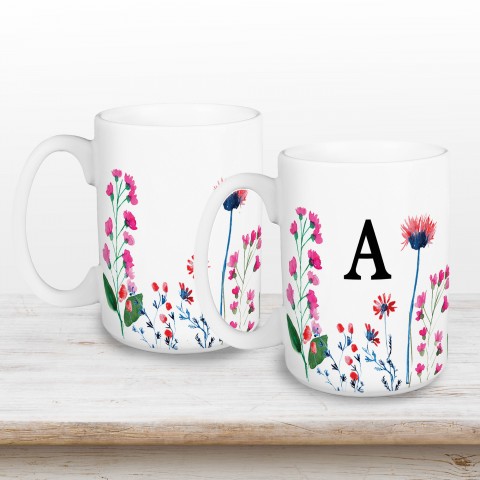 Wildflower Monogram Personalized 5 x 4.62 Mug