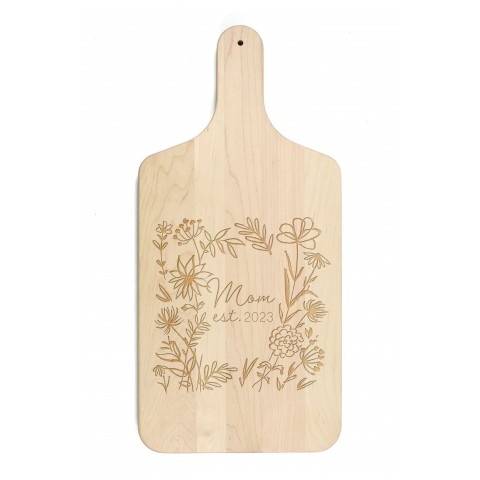 Mom Established Date Personalized 8 x 17 Maple Paddle Cutting Board