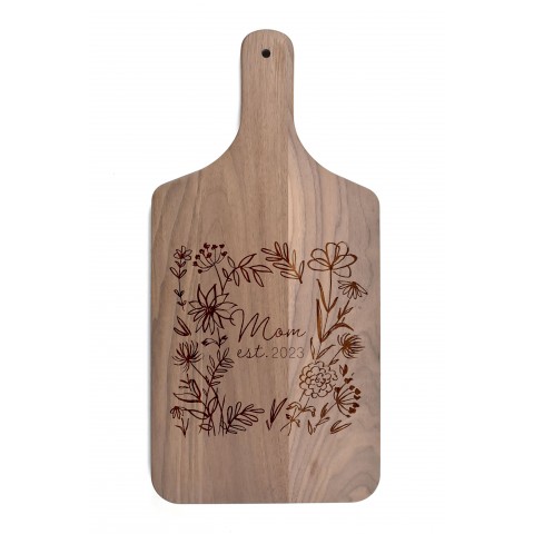 Mom Established Date Personalized 8 x 17 Walnut Paddle Cutting Board