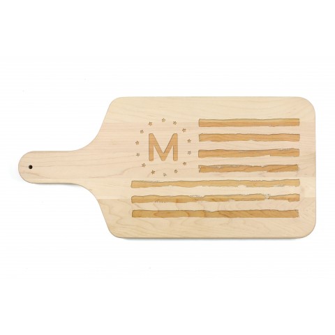 Flag Monogram Personalized 17 x 8 Maple Paddle Cutting Board